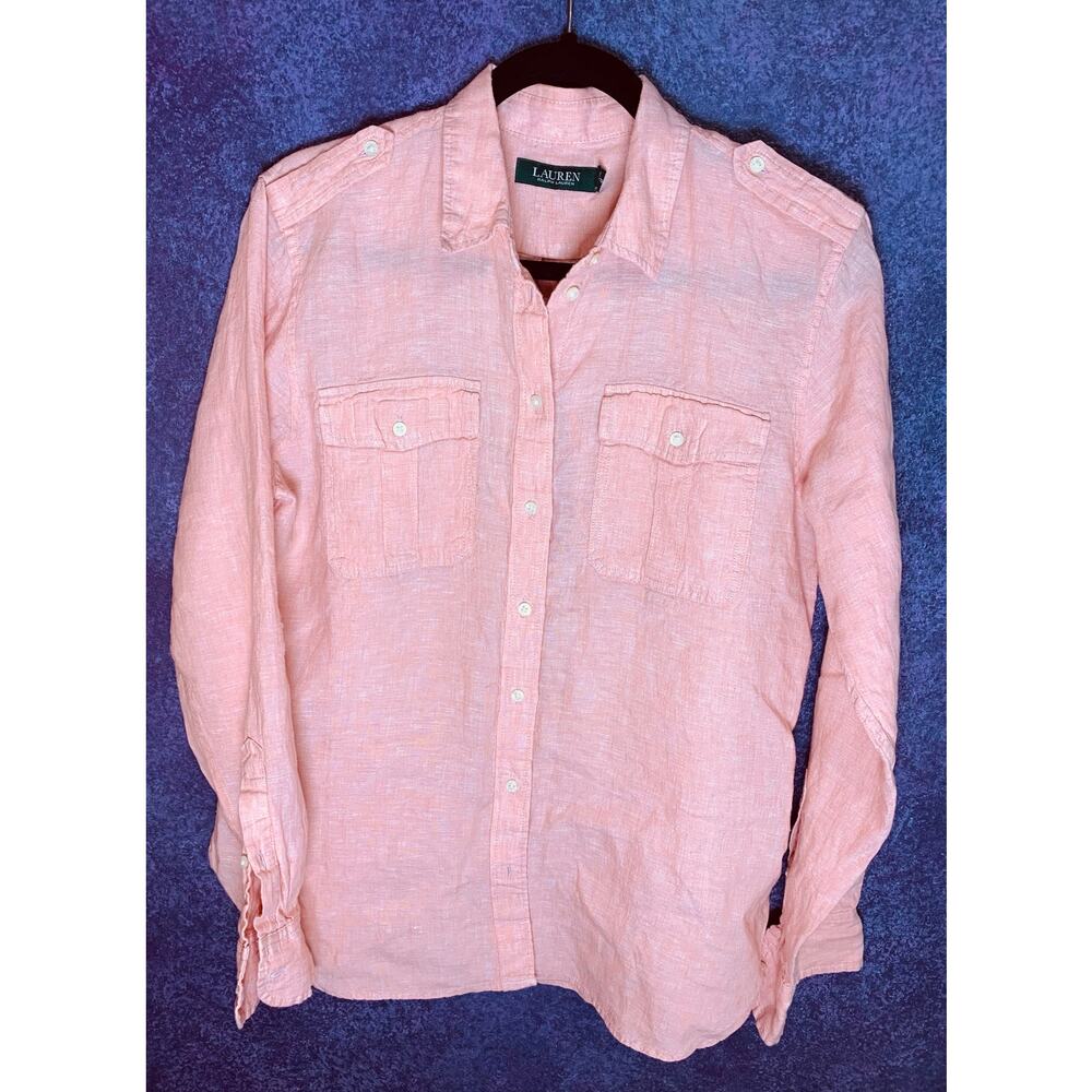 Ralph Lauren Women’s Buttoned Linen Shirt Large Pink Peach